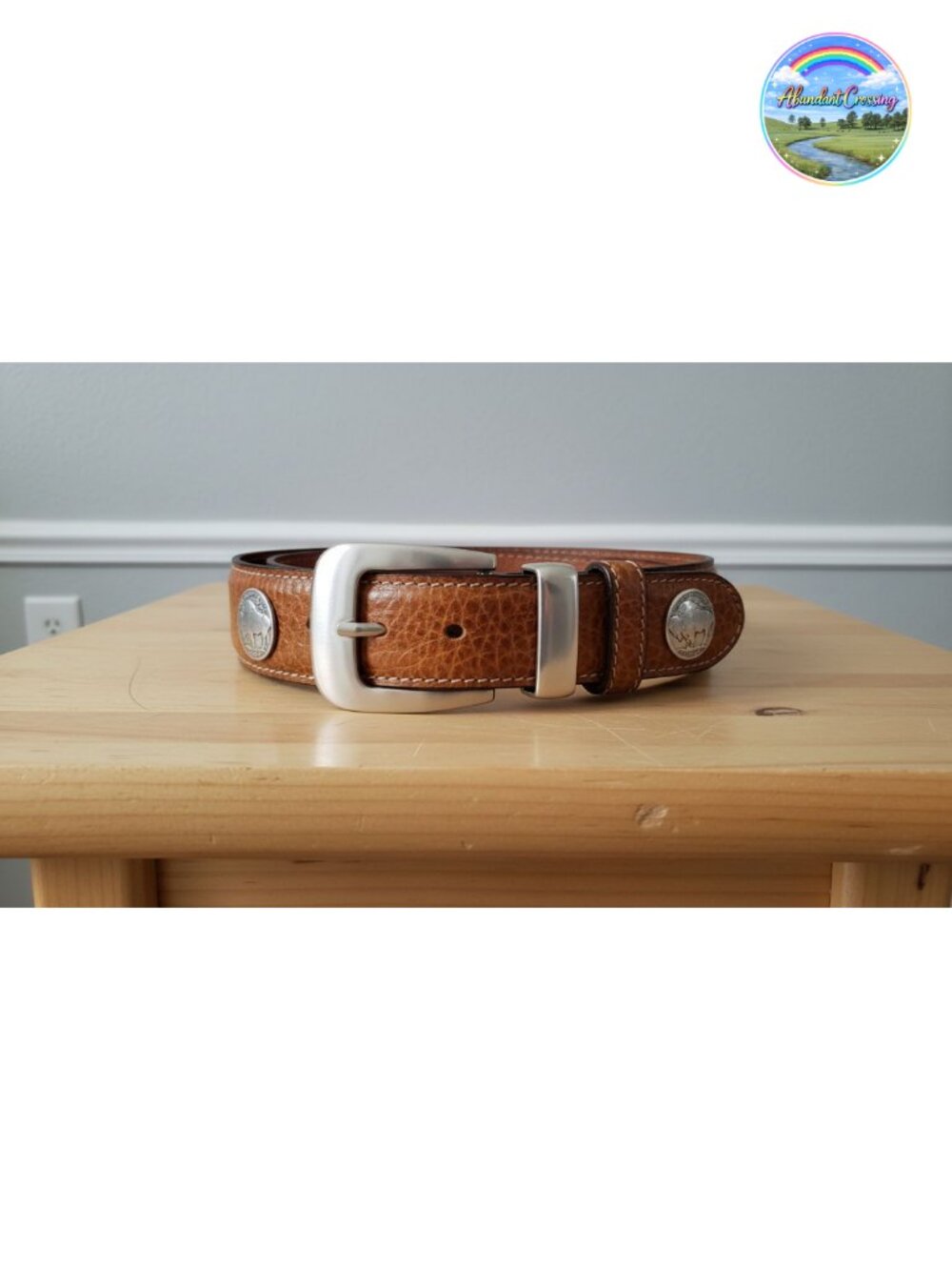 Genuine Leather Western Ranger Belt with Antique Silver Buckle